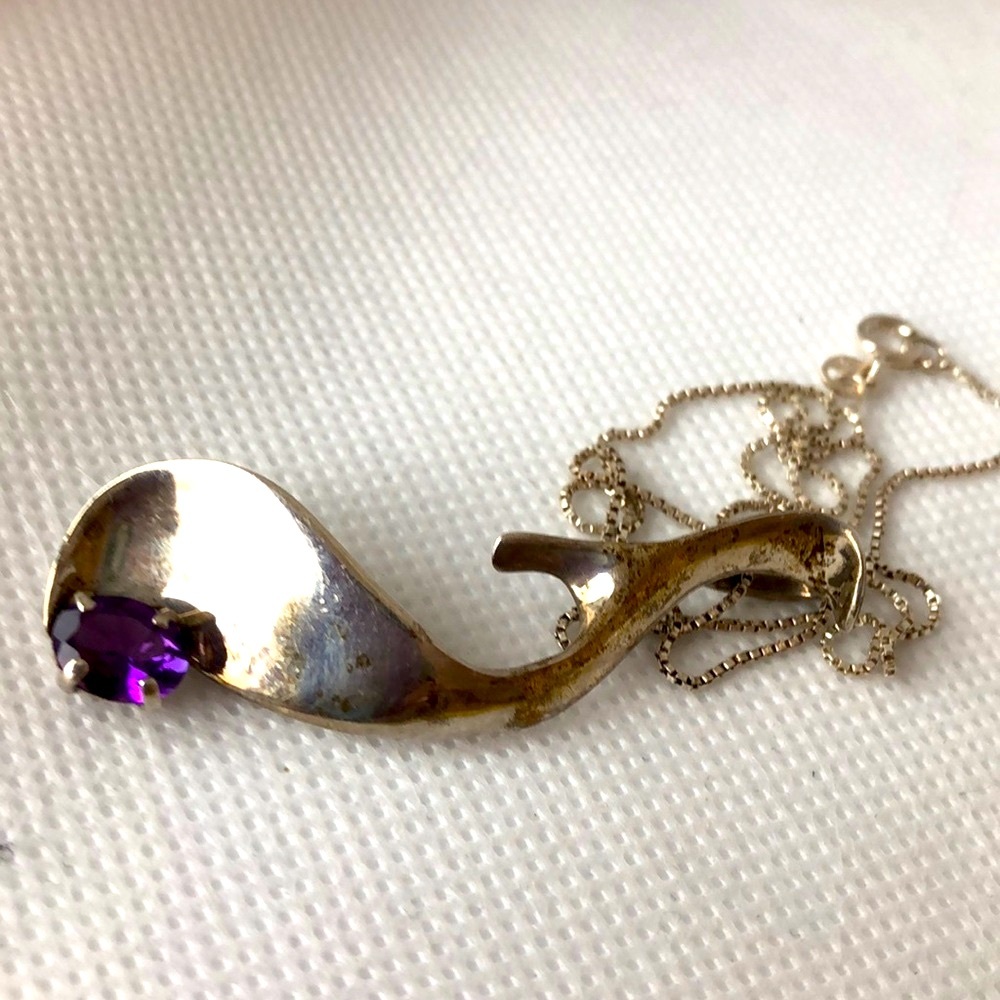 Free form modernist sterling  Amethyst necklace